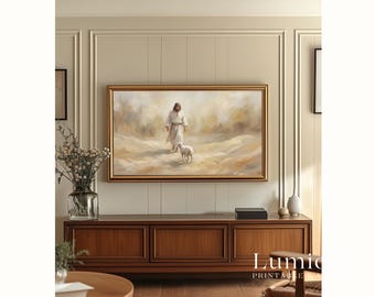 The Good Shepherd Samsung Frame TV Art, Jesus with Lamb Screen Decor, Christian Religious Oil Painting, Spiritual TV Art, 4K, image 5