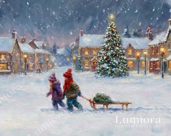 Samsung Frame TV Art Christmas – Vintage Winter Landscape, Snowy Village Wall Art, 4K Holiday Digital Painting, Cozy Christmas TV Decor, image 6