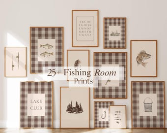 25+ Vintage Fishing Prints, Lake Room Decor, Rustic Boy Room Art, Cabin Nursery Wall Art, Outdoorsy Baby Room, Fishing Gallery Set, image 1