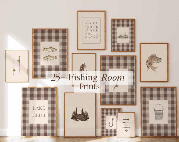 25+ Vintage Fishing Prints, Lake Room Decor, Rustic Boy…