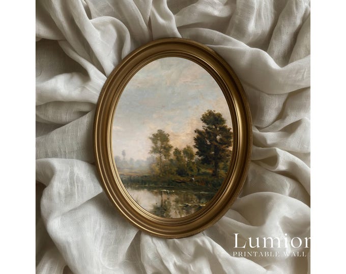 Vintage Lake Landscape Print, Rustic Farmhouse Wall Art…