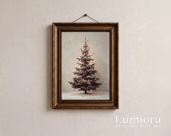 Vintage Christmas Tree Painting, Christmas Tree with Red Bows Print, Antique Holiday Wall Art, Printable Christmas Decor, Digital Download, image 8