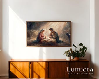 Nativity Scene Samsung Frame TV Art, Jesus Birth Screen Decor, Christian Religious Oil Painting, Christmas Spiritual TV Art, 4K, image 3