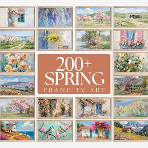200点以上の春のフレームテレビアートメガバンドル、ヴィンテージ油絵サムスンフレームテレビアート、花の風景画、テレビ用デジタルダウンロード、スクリーンアート