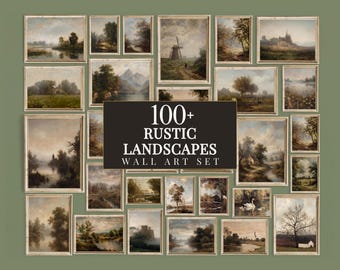 Más de 100 cuadros de paisajes rústicos para pared, pintura al óleo vintage, arte paisajístico con ambiente melancólico, paisajes campestres, conjunto de galería rústica, pintura de paisajes.