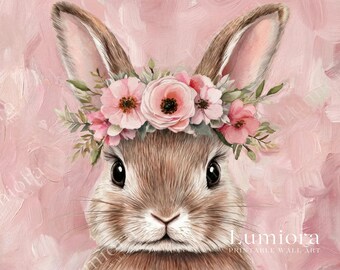 Easter Bunny Samsung Frame TV Art, Spring TV Decor, Nursery Rabbit Oil Painting, Flower Crown Rabbit Wall Decor, Pink Aesthetic Screen Art, image 7