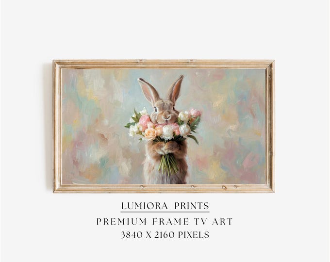 Easter Bunny with Flowers Samsung Frame TV Art, Spring TV…
