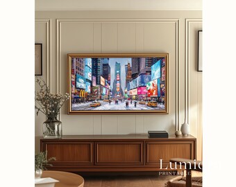 Samsung Frame TV Art Christmas – New York Times Square Winter Cityscape, NYC Snow Night, Holiday Urban Painting, 4K Digital Art, image 5
