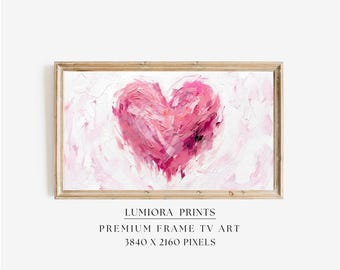 Romantic Pink Heart Samsung Frame TV Art, Abstract Love Symbol, Modern Oil Painting, Valentine's Day Decor, Textured Minimalist Wall Art, 4K, image 1