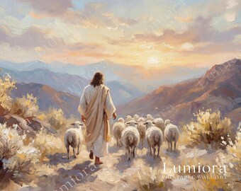 The Good Shepherd Samsung Frame TV Art, Jesus Leading Sheep in Mountains Screen Decor, Christian Religious Oil Painting, 4K, image 7