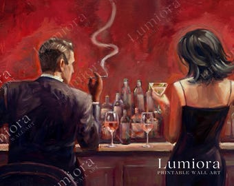 Samsung Frame TV Art Valentine's Day, Moody Bar Scene Couple, Noir Cocktail Lounge, Speakeasy Oil Painting, Nightlife Cinema Art, 4K, image 4