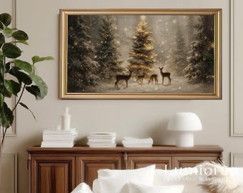 Samsung Frame TV Art Christmas Deer Forest • Magical Winter Wonderland • Glowing Christmas Tree Art • Cozy Holiday Digital Decor, image 5