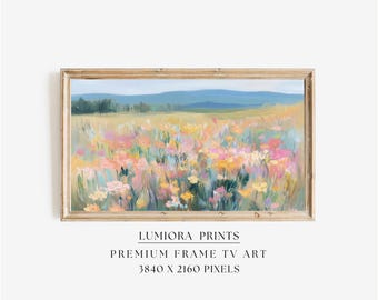 Wildflower Meadow Samsung Frame TV Art, Spring Landscape Oil Painting, Floral TV Decor, 4K Digital Download, Cottagecore Wall Art, image 1