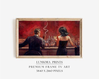 Samsung Frame TV Art Valentine's Day, Moody Bar Scene Couple, Noir Cocktail Lounge, Speakeasy Oil Painting, Nightlife Cinema Art, 4K, image 1
