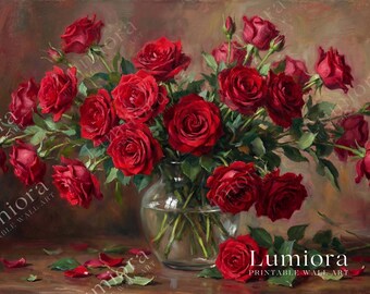 Romantic Red Flowers Samsung Frame TV Art, Vintage Floral Oil Painting, Glass Vase Still Life, Soft Purple Background, Spring Decor, 4K, image 4