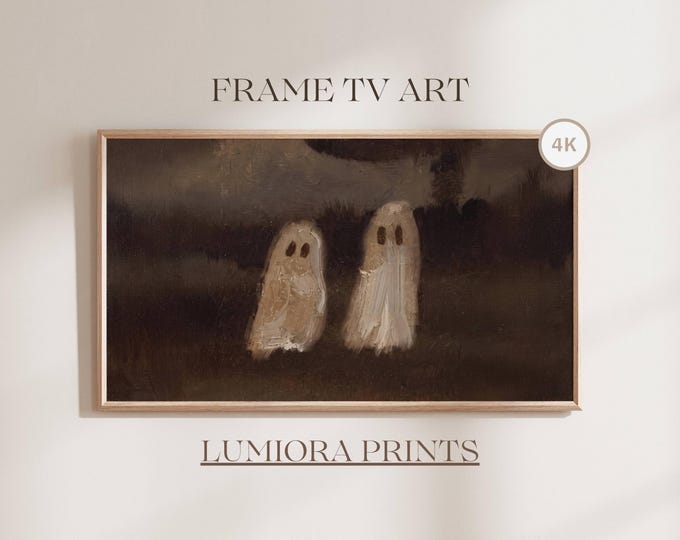 Halloween Frame TV Art, Two Ghosts Vintage Oil Painting…