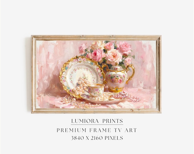 Romantic Tea Time Samsung Frame TV Art, Vintage Porcelain…