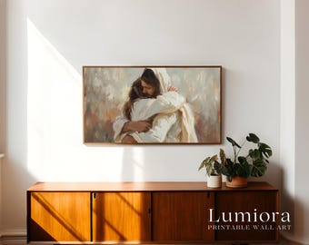 Jesus Hugging Samsung Frame TV Art, Christian Religious Screen Decor, Christ Embracing Oil Painting, Faith Based TV Art, 4K, image 3