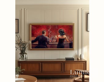Samsung Frame TV Art Valentine's Day, Moody Bar Scene Couple, Noir Cocktail Lounge, Speakeasy Oil Painting, Nightlife Cinema Art, 4K, image 6