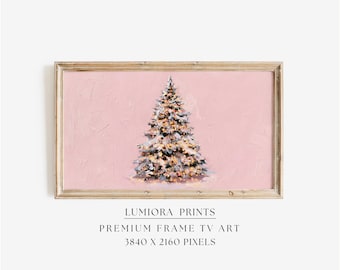 Samsung Frame TV Art • Pink Christmas Tree Wall Art • Pastel Holiday Decor • Cozy Winter Aesthetic • Minimal Christmas Artwork, image 1