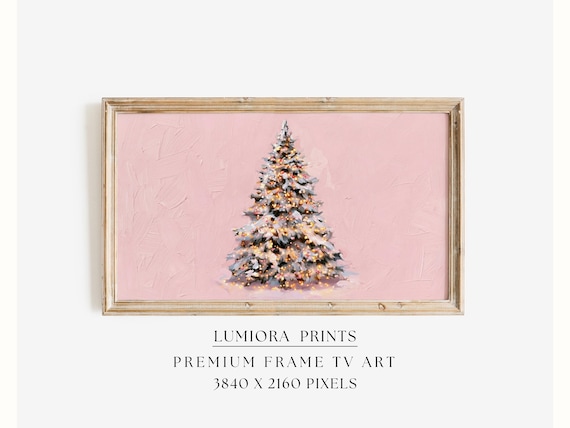 Samsung Frame TV Art • Pink Christmas Tree Wall Art • Pastel Holiday Decor • Coz