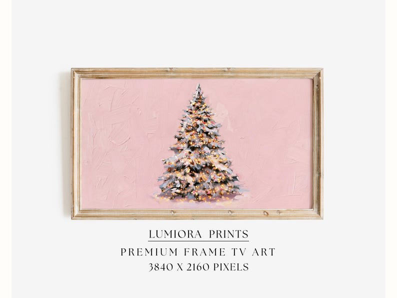 Samsung Frame TV Art • Pink Christmas Tree Wall Art • Pastel Holiday Decor • Coz