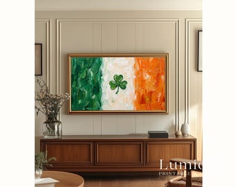 Ireland Flag Samsung Frame TV Art, St. Patrick’s Day Lucky Shamrock Decor, Impressionist Irish Heritage Oil Painting, 4K, image 5
