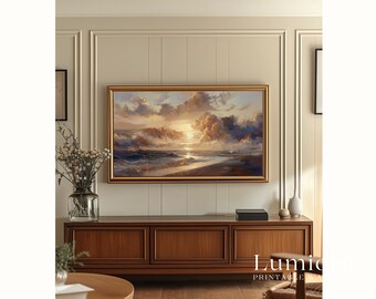 Sacred Sunset Ocean Samsung Frame TV Art, Christian Religious Screen Decor, Coastal Horizon Oil Painting, Spiritual Faith Background, 4K, image 5
