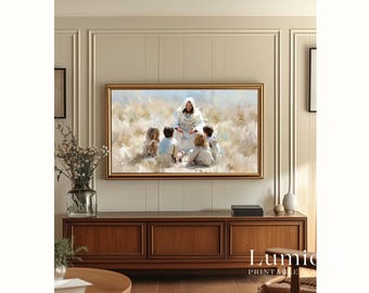 Jesus with the Children TV Art, Christ’s Love and Blessings Christian Oil Painting, Savior and Kids Samsung Frame TV Art, image 5