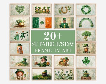 20+ St. Patrick’s Day Samsung Frame TV Art Bundle, Lucky Clover Decor, Irish Holiday Celebration Wall Art, Clovers Oil Painting, Spring 4K, image 1