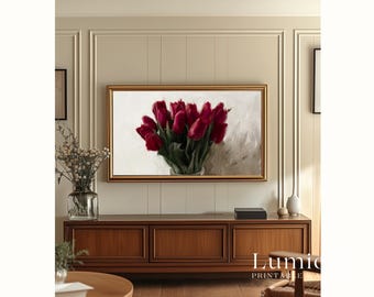 Samsung Frame TV Art Valentine's Day | Red Tulips Bouquet Oil Painting | Spring Floral Still Life | Farmhouse Decor | Botanical 4K Download, image 5
