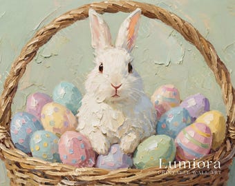 Easter Bunny Basket Samsung Frame TV Art, Spring TV Decor, Rabbit Oil Painting, 4K Digital Download, Holiday Screen Art, Nursery Wall Decor, image 7