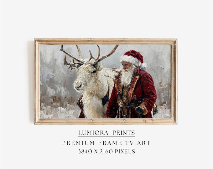 Samsung Frame TV Art Santa Claus Reindeer • Vintage…