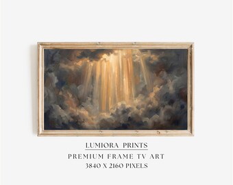 Divine Light Samsung Frame TV Art, Heavenly Clouds Screen Decor, Christian Religious Oil Painting, Spiritual Faith Background, 4K, image 1