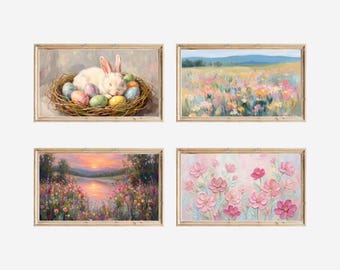 30+ Easter & Spring Samsung Frame TV Art Bundle, Cute Bunny Oil Painting Set, Floral Tulip Landscape, Pastel Easter Egg Screen Decor, 4K, image 4