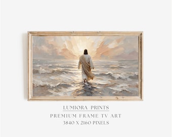Jesus Walking on Water Samsung Frame TV Art, Christian Religious Screen Decor, Spiritual Faith Background, Divine Presence TV Art, 4K, image 1