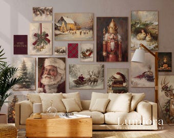 1000+ Vintage Christmas Wall Art Set, Holiday Gallery Wall, Santa Claus Painting, Christmas Prints Bundle, Trendy Winter Decor Printables, image 6