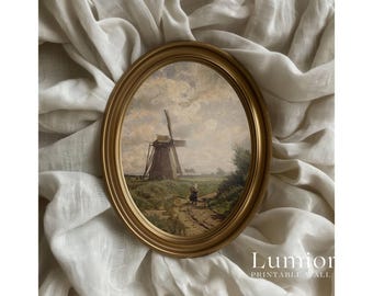 Vintage Farmhouse Wall Art, Rustic Country Landscape, Antique Field Painting, Cottagecore Decor, European Countryside Print, Nature Art, image 1