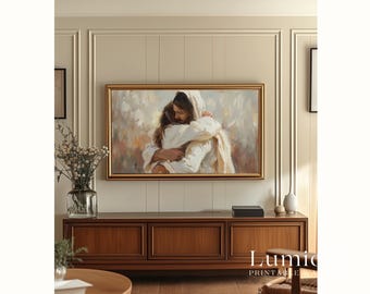 Jesus Hugging Samsung Frame TV Art, Christian Religious Screen Decor, Christ Embracing Oil Painting, Faith Based TV Art, 4K, image 5