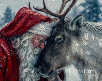 Samsung Frame TV Art Christmas Santa & Reindeer • Emotional Winter Oil Painting • Cozy Holiday Decor • Nordic Rustic Cabin Christmas Art, image 7