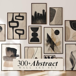Zestaw ponad 300 abstrakcyjnych grafik ściennych, neutralny wydruk ścienny, beżowe i czarne plakaty abstrakcyjne, nowoczesny minimalistyczny wystrój, zestaw nadruków boho