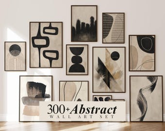 300+ Abstract Gallery Wall Art Set, Neutral Wall Print, Beige and Black Abstract Posters, Modern Minimalist Decor, Boho Print Bundle, image 1