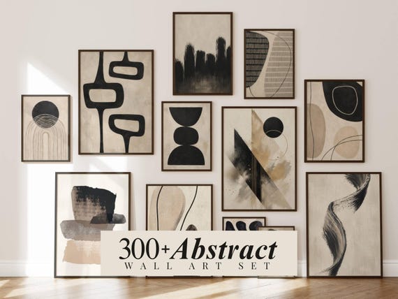 300+ Abstract Gallery Wall Art Set, Neutral Wall Print, Beige and Black Abstract Posters, Modern Minimalist Decor, Boho Print Bundle