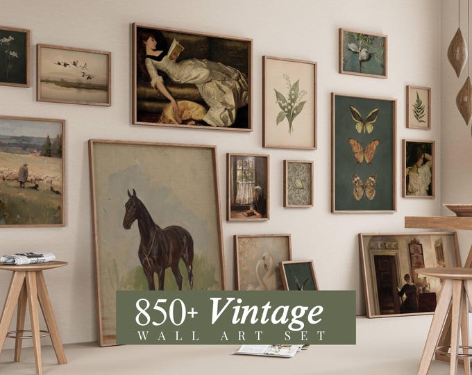 850+ Vintage Wall Art Set, Equestrian Gallery Wall, English…