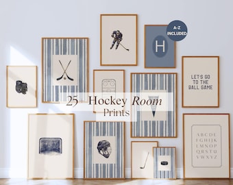25+ Vintage Hockey Prints, Hockey Room Decor, Ice Hockey Wall Art, Boys Sports Bedroom, Classic Boy Room, Playroom Gallery Set