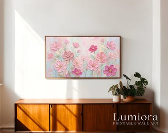 Pink Spring Floral Samsung Frame TV Art, Wildflower Oil Painting, Botanical TV Decor, 4K Digital Download, Cottagecore Flower Wall Art, image 3