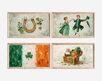 20+ St. Patrick’s Day Samsung Frame TV Art Bundle, Lucky Clover Decor, Irish Holiday Celebration Wall Art, Clovers Oil Painting, Spring 4K, image 3