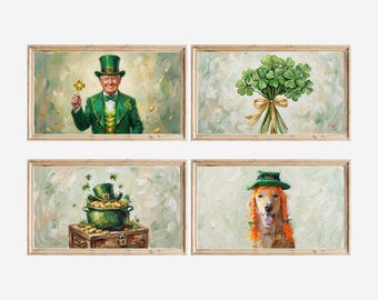 20+ St. Patrick’s Day Samsung Frame TV Art Bundle, Lucky Clover Decor, Irish Holiday Celebration Wall Art, Clovers Oil Painting, Spring 4K, image 5