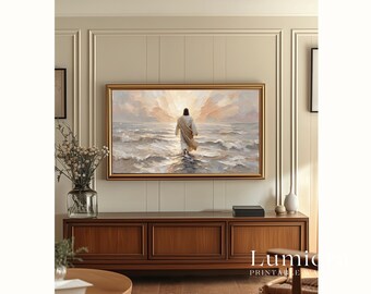 Jesus Walking on Water Samsung Frame TV Art, Christian Religious Screen Decor, Spiritual Faith Background, Divine Presence TV Art, 4K, image 5