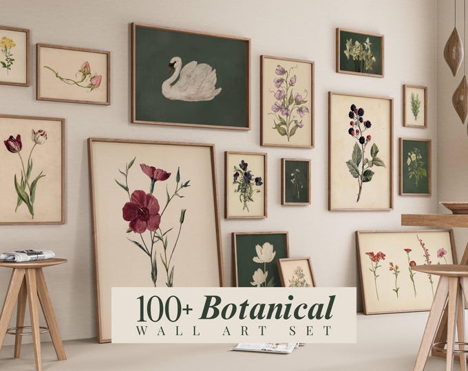 100+ Botanical Bundle Set, Floral Wall Art Bundle…